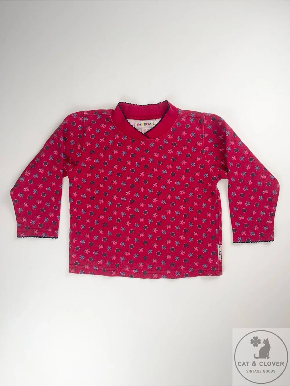 Gymboree 90s Red Floral Mock Neck Long Sleeve Top Rainbow Tag Kids M